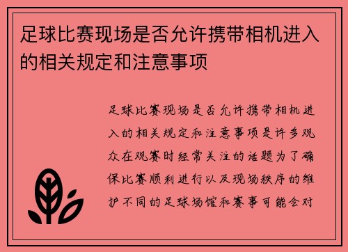 足球比赛现场是否允许携带相机进入的相关规定和注意事项